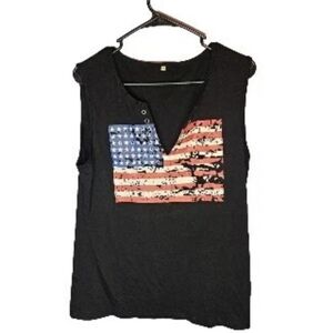 American Flag Sleeveless Shirt Top V-Neck Womans Size XL